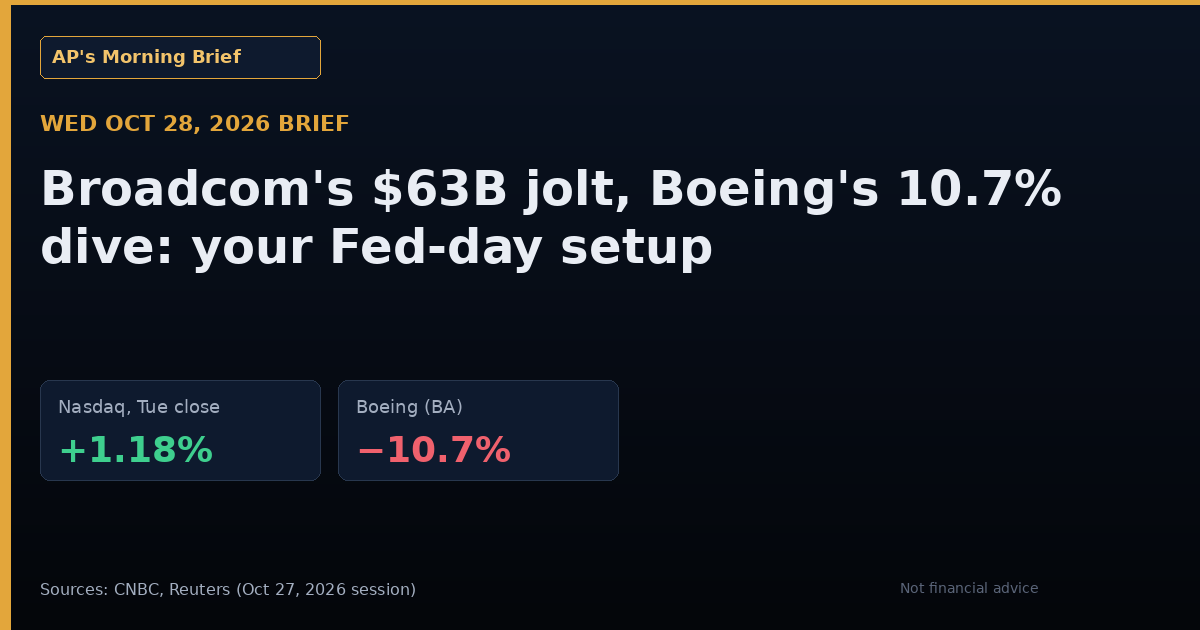 Wed Oct 28 brief: Broadcom's $63B jolt, Boeing's 10.7% dive: your Fed-day setup
